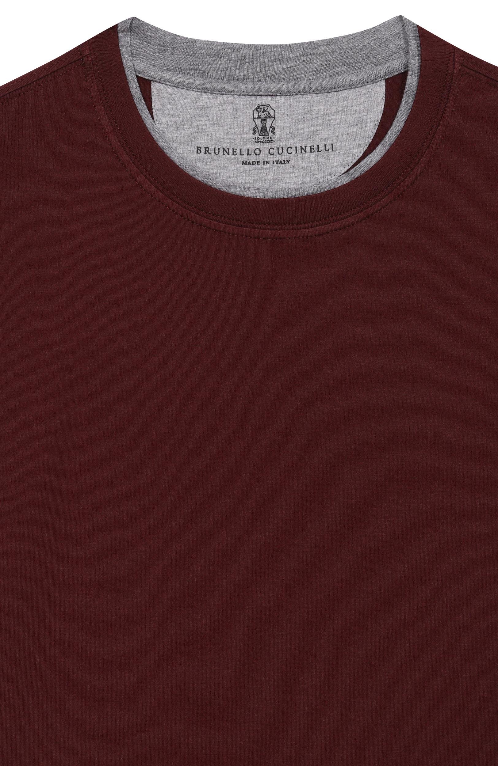 Хлопковая футболка BRUNELLO CUCINELLI бордового цвета по цене 27750 руб., арт. B0B13T157A, фото 3 Хлопковая футболка BRUNELLO CUCINELLI, арт. B0B13T157A, фото 3