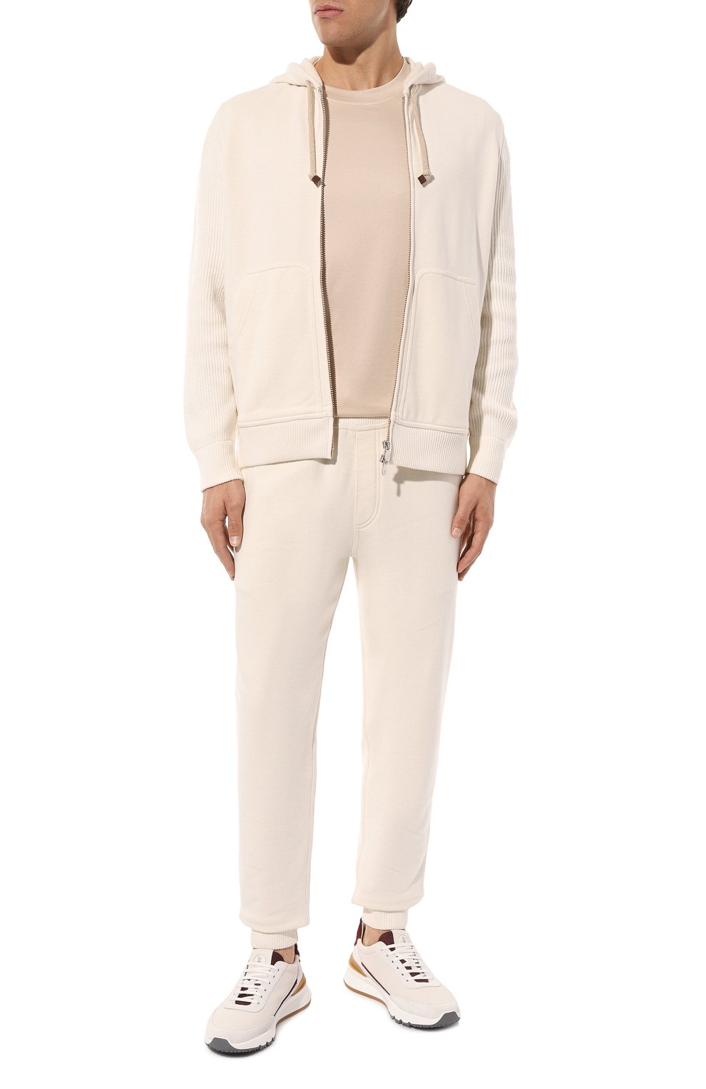 Хлопковые джоггеры BRUNELLO CUCINELLI кремового цвета по цене 138500 руб., арт. MTU23B2207, фото 2 Хлопковые джоггеры BRUNELLO CUCINELLI, арт. MTU23B2207, фото 2