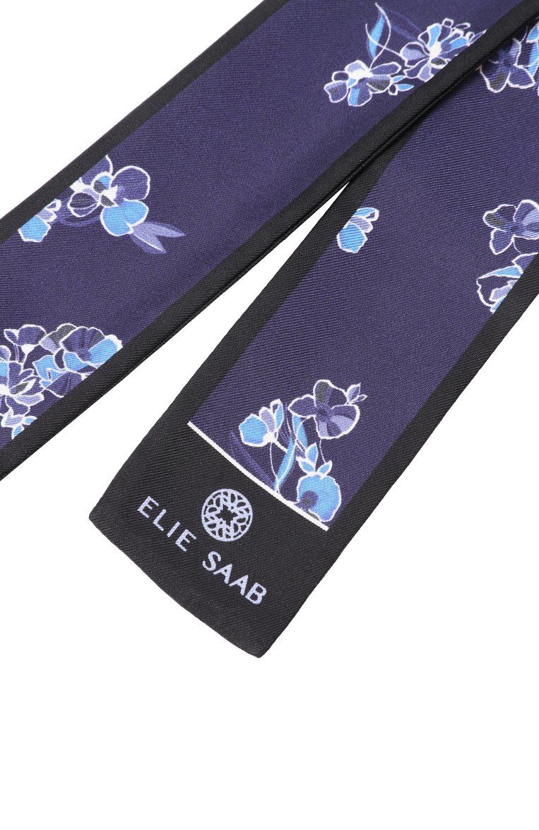 Женский шелковый шарф-твилли ELIE SAAB темно-синего цвета, арт. SE5120SS398 | Фото 5 (Материал: Шелк, Текстиль; Нос: Не проставлено; Автоматизация состава: Проставлено)