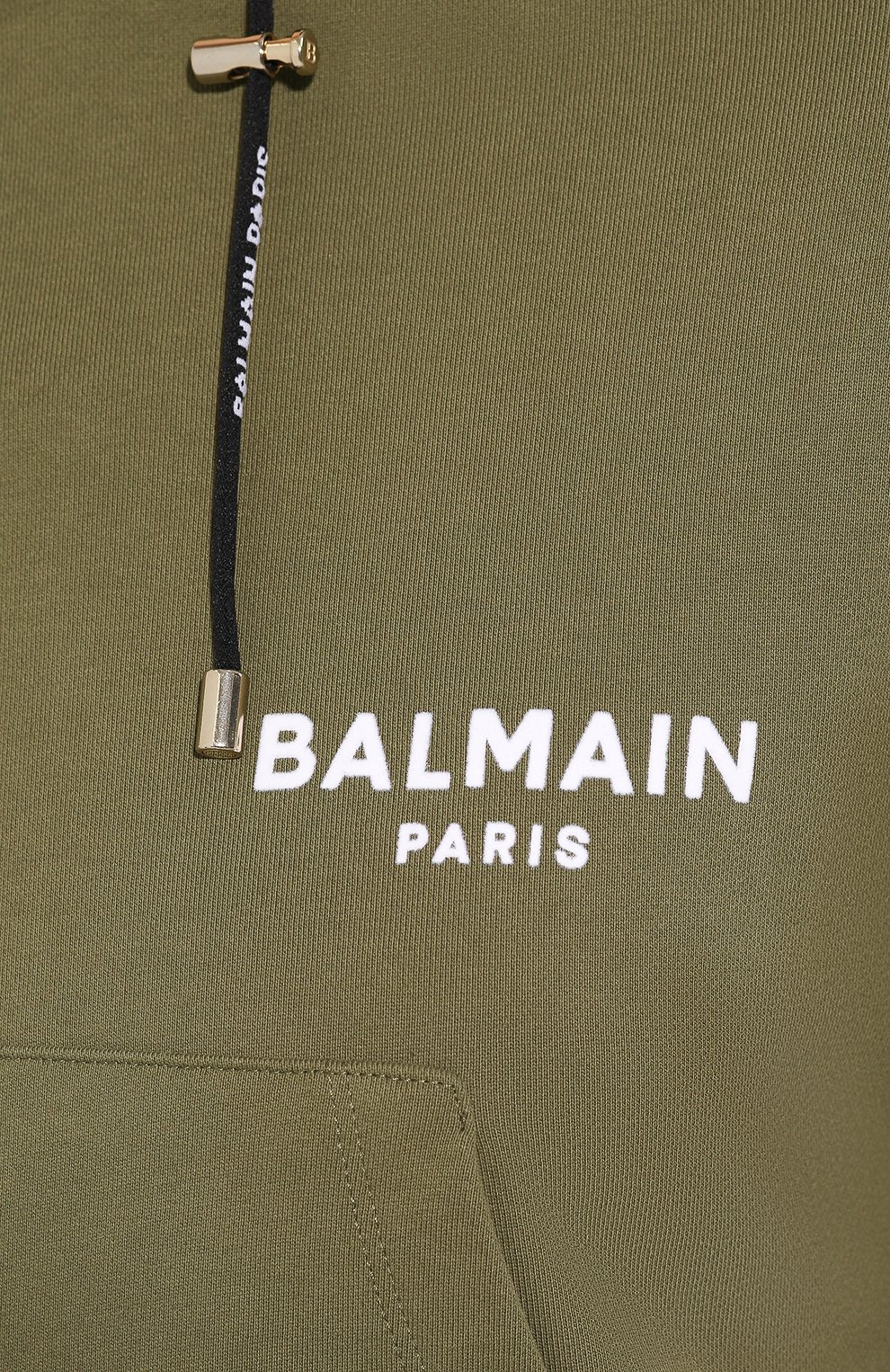 Хлопковое худи BALMAIN хаки цвета по цене 65950 руб., арт. TF13792/I383, фото 5 Хлопковое худи BALMAIN, арт. TF13792/I383, фото 5