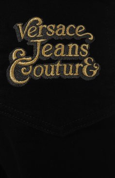 Женские джинсы VERSACE JEANS COUTURE черного цвета, арт. 75HAB561/CDW00 | Фото 5 (Длина (брюки, джинсы): Удлиненные; Кросс-КТ: Деним; Материал сплава: Проставлено; Силуэт Ж (брюки и джинсы): Расклешенные; Материал внешний: Хлопок, Деним; Драгоценные камни: Проставлено; Стили: Кэжуэл)