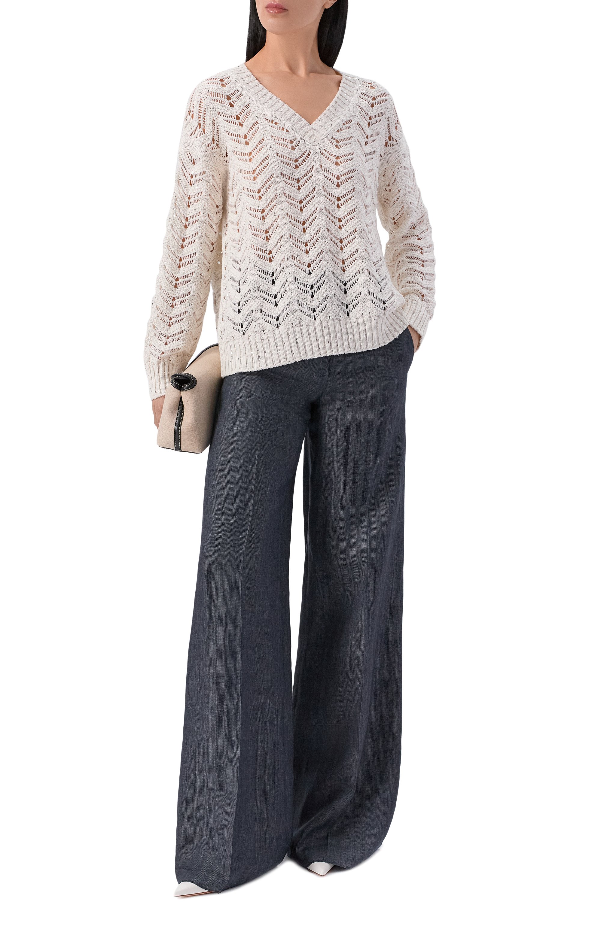 Льняные брюки MAX MARA серого цвета по цене 57200 руб., арт. MXMDESERT0, фото 2 Льняные брюки MAX MARA, арт. MXMDESERT0, фото 2