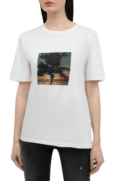 Хлопковая футболка SAINT LAURENT белого цвета по цене 39250 руб., арт. 646190/Y36AD, фото 3 Хлопковая футболка SAINT LAURENT, арт. 646190/Y36AD, фото 3