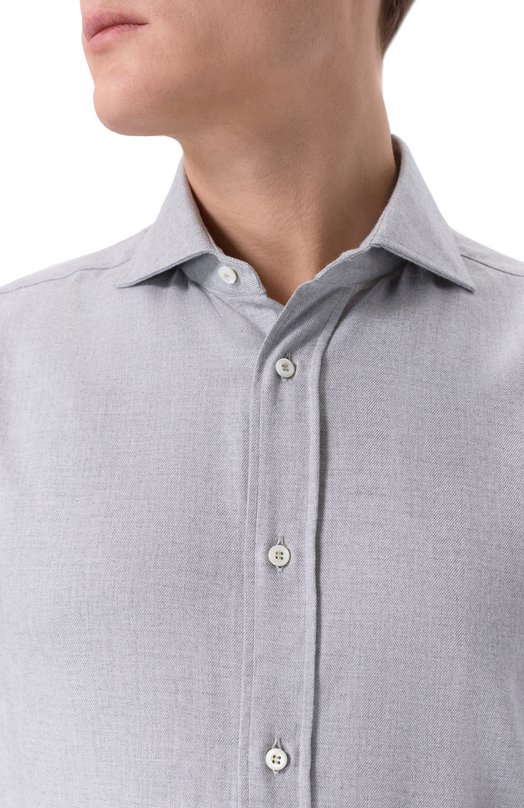Рубашка из хлопка и лиоцелла Brunello Cucinelli MY6371718 Серый  MY6371718 Фото 5
