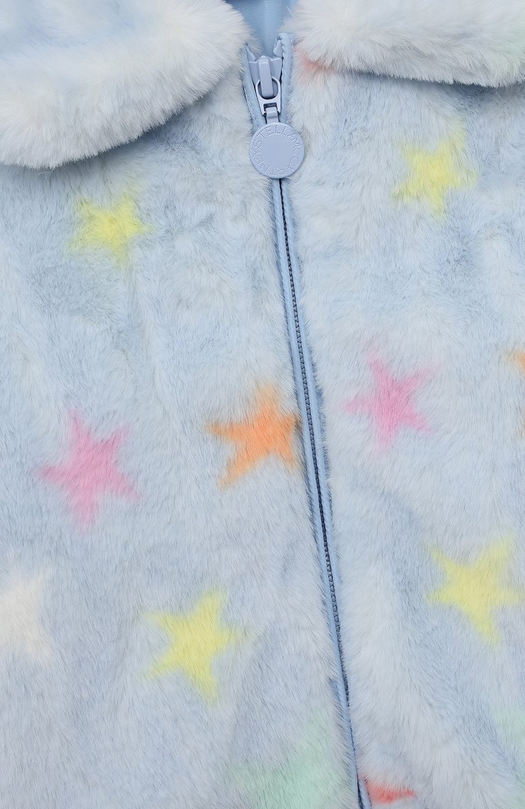 Детская шуба из экомеха STELLA MCCARTNEY голубого цвета, арт. TT2A90 | Фото 3 (Рукава: Длинные; Материал внешний: Синтетический материал; Материал сплава: Проставлено; Драгоценные камни: Проставлено)