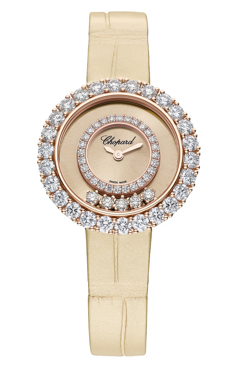 Женские часы icons round CHOPARD бесцветного цвет�а, арт. 205369-5002 | Фото 1 (Региональные ограничения белый список (Axapta Mercury): Не проставлено; Нос: Не проставлено; Механизм: Кварц; Материал корпуса: Розовое золото)