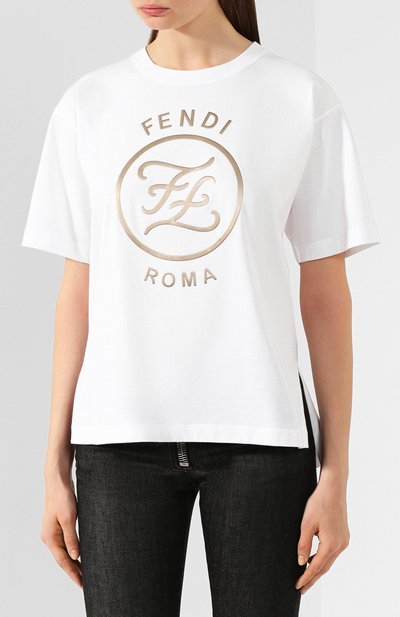 Хлопковая футболка FENDI белого цвета по цене 29550 руб., арт. FAF073 AA4G, фото 3 Хлопковая футболка FENDI, арт. FAF073 AA4G, фото 3