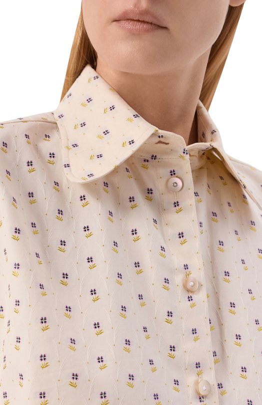Рубашка из хлопка и вискозы Valentino 8B3AA0F0/A4K Кремовый  8B3AA0F0/A4K Фото 5