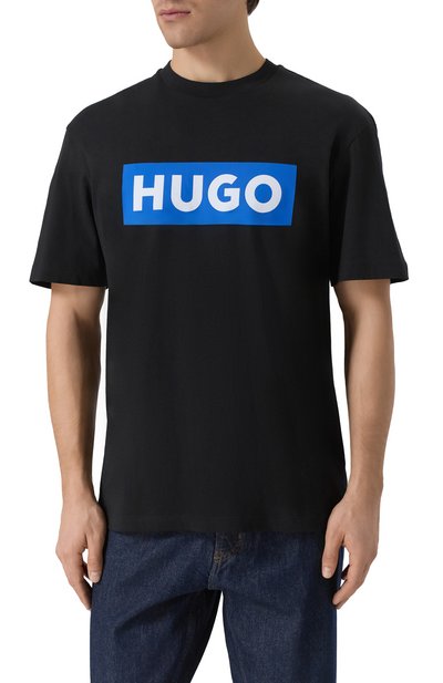 Хлопковая футболка HUGO BLUE черного цвета по цене 5475 руб., арт. 50522376, фото 3 Хлопковая футболка HUGO BLUE, арт. 50522376, фото 3