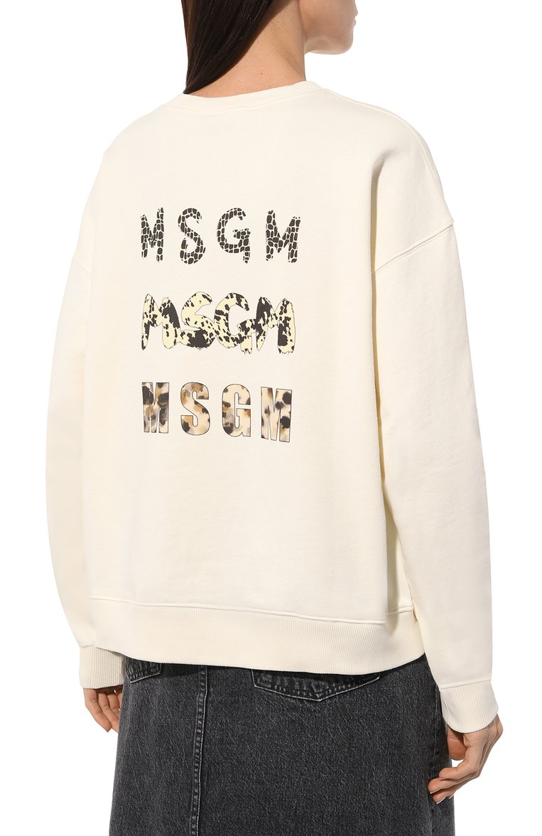 Женский хлопковый свитшот MSGM кремвого цвета, арт. 3641MDM107/247000 | Фото 4 (Рукава: Длинные; Длина (для топов): Стандартные; Материал сплава: Проставлено; Материал внешний: Хлопок; Стили: Спорт-шик; Драгоценные камни: Проставлено; Женское Кросс-КТ: Свитшот-одежда)