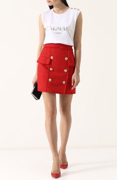 Хлопковый топ с круглым вырезом и логотипом бренда BALMAIN, арт. 138105/326I, фото 2