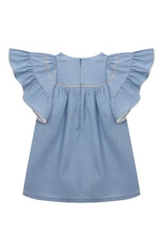 Детское джинсовое платье CHLOÉ голубого цвета, арт. C20070/6A-12A | Фото 2 (Материал внешний: Хлопок, Деним; Материал подклада: Хлопок; Рукава: Короткие; Девочки Кросс-КТ: Платье-одежда; Случай: Повседневный; Ростовка одежда: 9 лет | 134 см, 7 лет | 122 см, 5 лет | 110 см, 12 лет | 152 см)