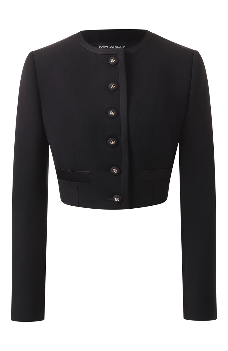 Женский жакет из шерсти и шелка DOLCE & GABBANA черного цвета, арт. F27CPT/FUBGE | Фото 1 (Длина (для топов): Укороченные; Рукава: Длинные; Материал внешний: Шерсть; Кросс-КТ: костюм; 1-2-бортные: Однобортные; Женское Кросс-КТ: Жакет-одежда; Стили: Классический; Автоматизация ТО: Проставлено; Размерность: Идёт в размер; Автоматизация состава: Проставлено)