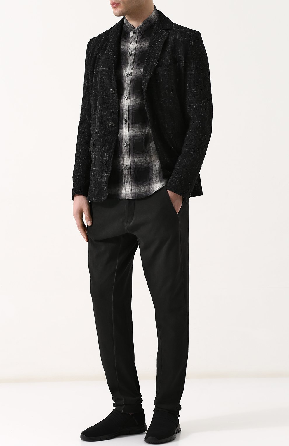 Льняная рубашка в клетку KAZUYUKI KUMAGAI черного цвета по цене 36700 руб., арт. KS81-056, фото 2 Льняная рубашка в клетку KAZUYUKI KUMAGAI, арт. KS81-056, фото 2