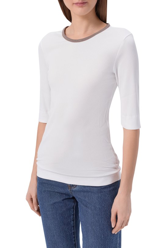 Хлопковый лонгслив Brunello Cucinelli MG902D0300 Белый  MG902D0300 Фото 3