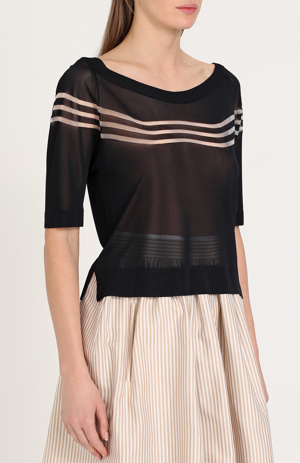 Полупрозрачный топ прямого кроя с круглым вырезом FENDI, арт. FZZ906/SYM, фото 3