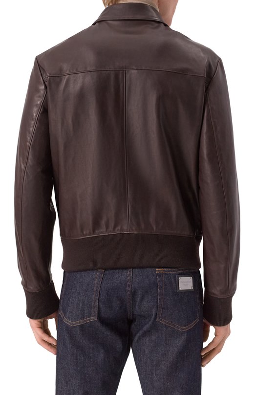 Кожаный бомбер Dolce & Gabbana G9BIJL/HULQX Коричневый  G9BIJL/HULQX Фото 4