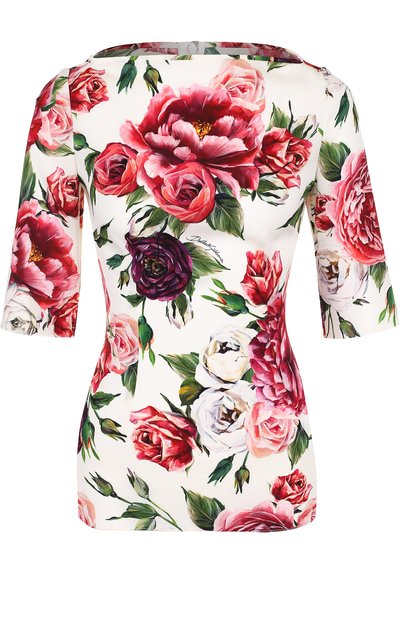 Женский приталенный шелковый топ с принтом DOLCE & GABBANA, арт. F7X53T/GDJ21
