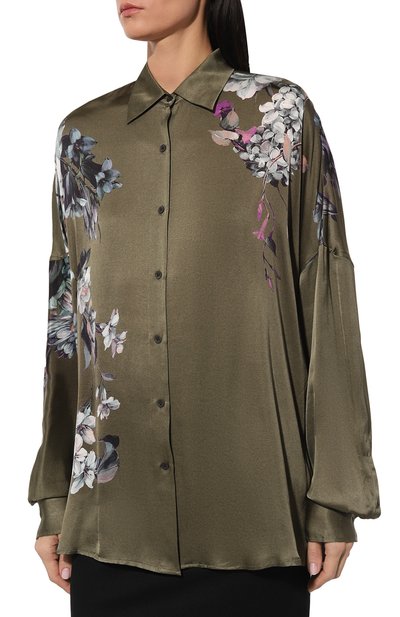 Атласная рубашка DRIES VAN NOTEN хаки цвета по цене 108500 руб., арт. 232-010709-7192, фото 3 Атласная рубашка DRIES VAN NOTEN, арт. 232-010709-7192, фото 3