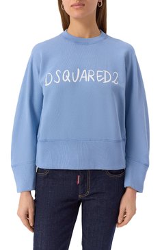 Женский хлопковый свитшот DSQUARED2 голубого цвета, арт. S72GU0495/S25539 | Фото 3 (Материал внешний: Хлопок; Рукава: Длинные; Длина (для топов): Стандартные; Женское Кросс-КТ: Свитшот-одежда; Стили: Кэжуэл)