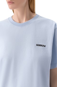 Женская хлопковая футболка BARROW голубого цвета, арт. S5BWW0TH150 | Фото 5 (Материал сплава: Проставлено; Драгоценные камни: Проставлено; Рукава: Короткие; Длина (для топов): Стандартные; Стили: Кэжуэл; Принт: С принтом; Материал внешний: Хлопок)