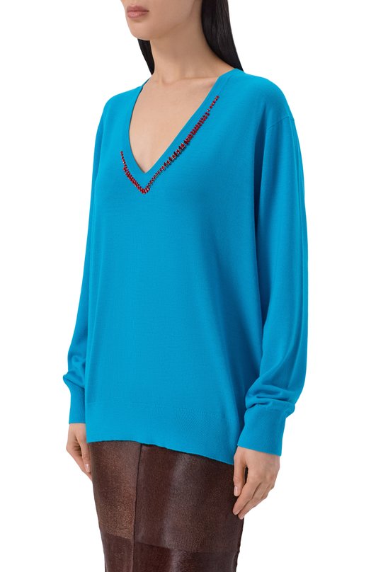 Шерстяной пуловер Dries Van Noten 011204/3700 Голубой  011204/3700 Фото 3