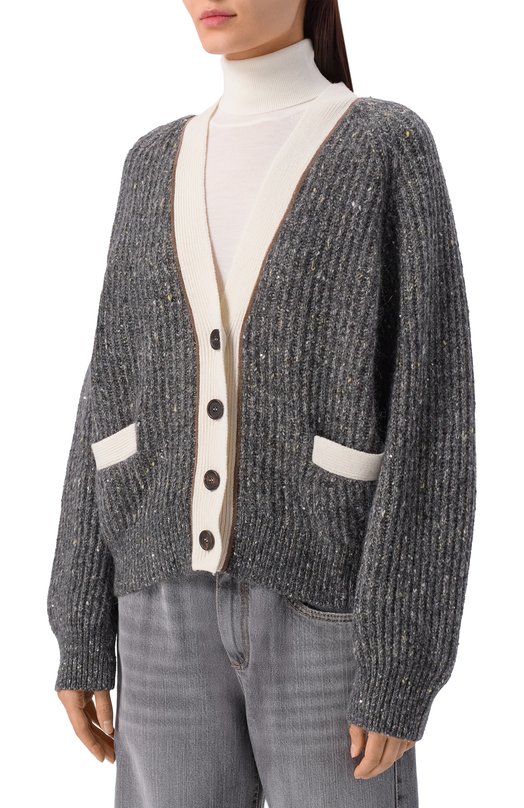 Кардиган из шерсти и кашемира Brunello Cucinelli MSJ545306 Серый  MSJ545306 Фото 3