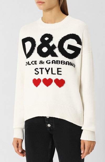 Кашемировый пуловер с вышитым принтом DOLCE & GABBANA белого цвета по цене 136500 руб., арт. FX304T/JAWHJ, фото 3 Кашемировый пуловер с вышитым принтом DOLCE & GABBANA, арт. FX304T/JAWHJ, фото 3
