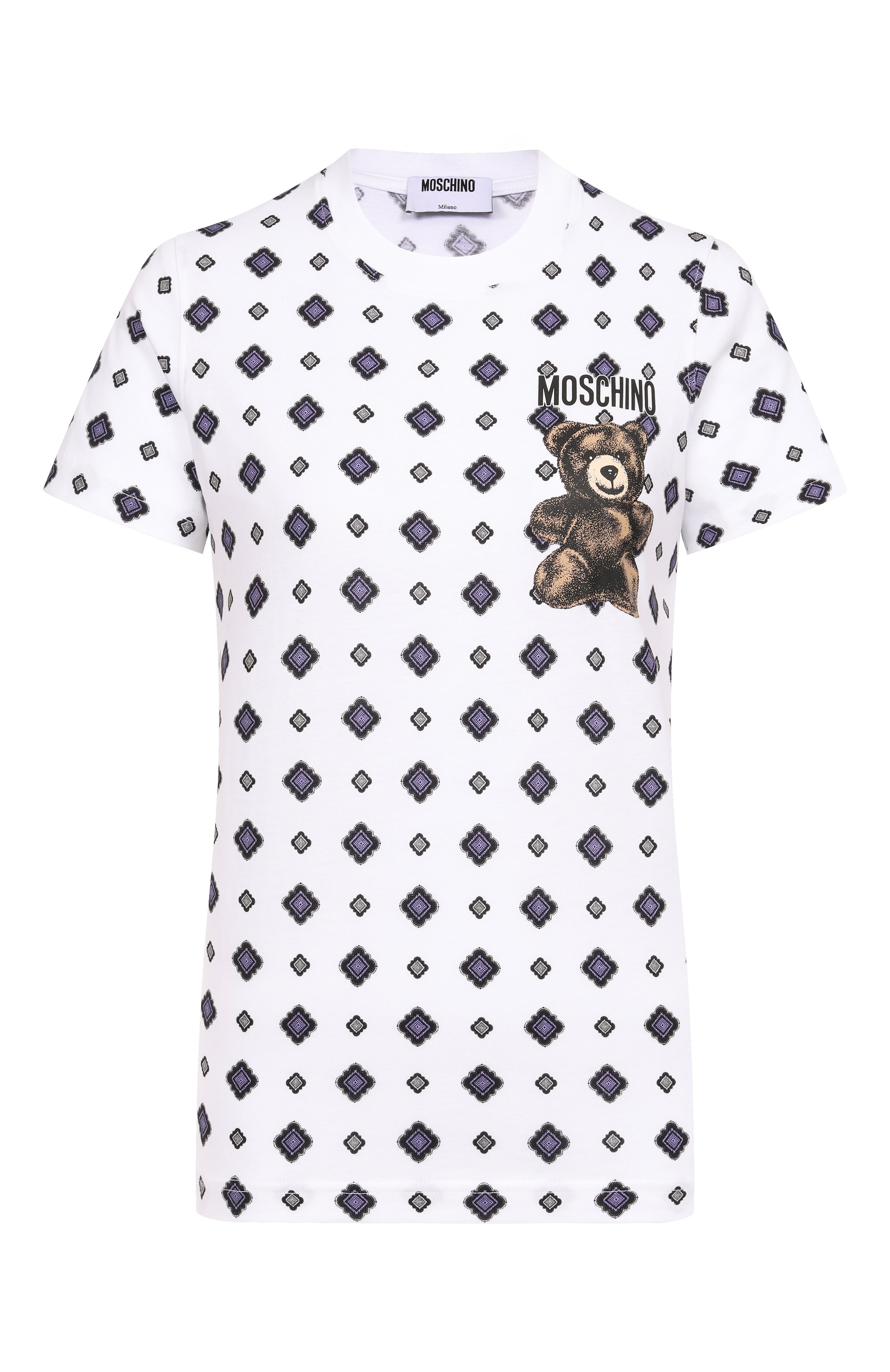 Хлопковая футболка MOSCHINO белого цвета по цене 34300 руб., арт. V0716/0541, фото 1 Хлопковая футболка MOSCHINO, арт. V0716/0541, фото 1