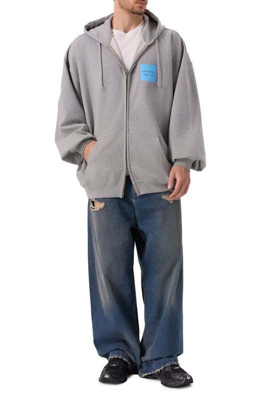 Хлопковая толстовка VETEMENTS UE64HD140G/1302 M0LLET0N Серый  UE64HD140G/1302 M0LLET0N Фото 2
