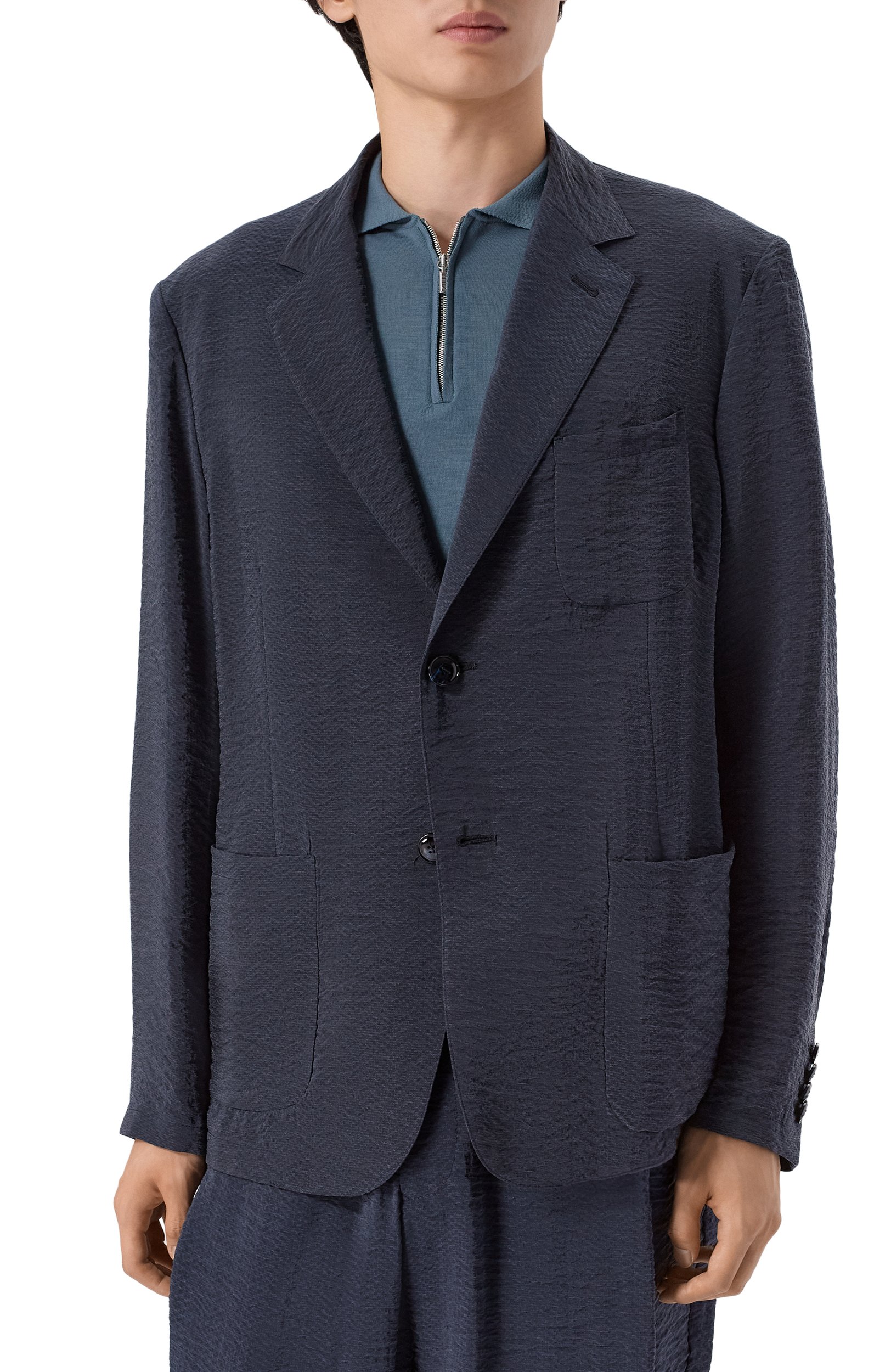 Однобортный пиджак GIORGIO ARMANI темно-синего цвета по цене 325500 руб., арт. GM001935/TE23168, фото 3 Однобортный пиджак GIORGIO ARMANI, арт. GM001935/TE23168, фото 3