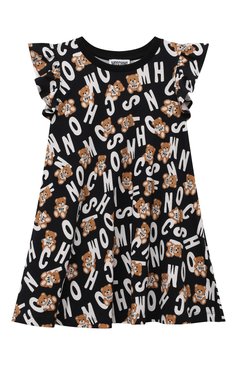 Детское х�лопковое платье MOSCHINO черного цвета, арт. HDV0CY/LBBB8/5 | Фото 1 (Рукава: Короткие; Случай: Повседневный; Материал сплава: Проставлено; Материал внешний: Хлопок; Девочки Кросс-КТ: Платье-одежда; Драгоценные камни: Проставлено)