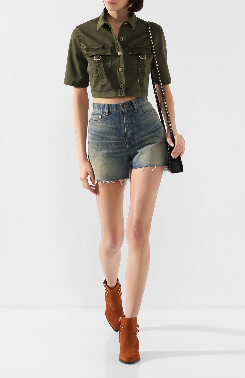 Укороченная рубашка BALMAIN хаки цвета по цене 118500 руб., арт. TF12350/C195, фото 2 Укороченная рубашка BALMAIN, арт. TF12350/C195, фото 2