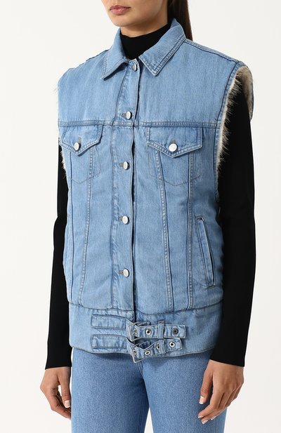 Джинсовый жилет свободного кроя с подкладкой из меха бобра YS ARMY PARIS, арт. 8EFG01467D52W, фото 3