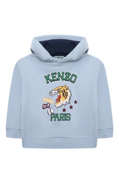 Детский хлопковое худи KENZO голубого цвета, арт. K25852/3Y-5Y | Фото 1 (Рукава: Длинные; Мальчики Кросс-КТ: Худи-одежда; Материал сплава: Проставлено; Материал внешний: Хлопок; Драгоценные камни: Проставлено; Ростовка одежда: 4 года | 104 см, 3 года | 98 см, 5 лет | 110 см)