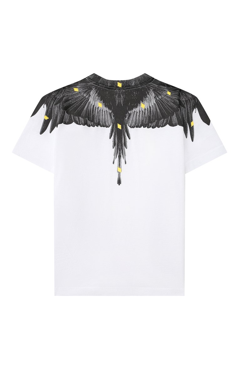 Детская хлопковая футболка MARCELO BURLON KIDS OF MILAN белого цвета, арт. 21E/B/MB/1114/0010/2-6Y | Фото 2 (Рукава: Короткие; Материал внешний: Хлопок; Региональные ограничения белый список (Axapta Mercury): RU; Мальчики Кросс-КТ: Футболка-одежда; Материал сплава: Проставлено; Драгоценные камни: Проставлено; Ростовка одежда: 4 года | 104 см, 6 лет | 116 см)
