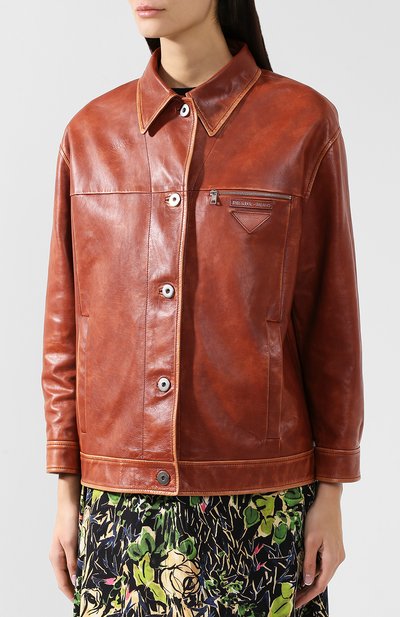 Кожаная куртка на пуговицах PRADA, арт. 58940-IR6-F0033, фото 3