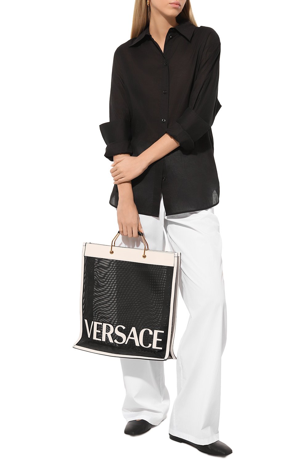 Сумка-тоут VERSACE черно-белого цвета по цене 138000 руб., арт. 10089241A06406, фото 7 Сумка-тоут VERSACE, арт. 10089241A06406, фото 7