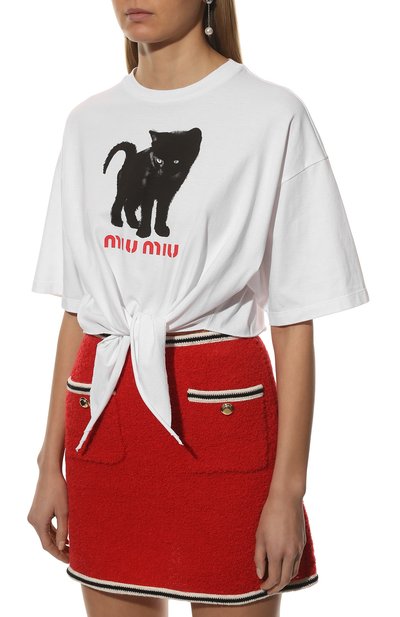Хлопковая футболка MIU MIU белого цвета по цене 66000 руб., арт. MJN315-1ZF8-F0009, фото 3 Хлопковая футболка MIU MIU, арт. MJN315-1ZF8-F0009, фото 3