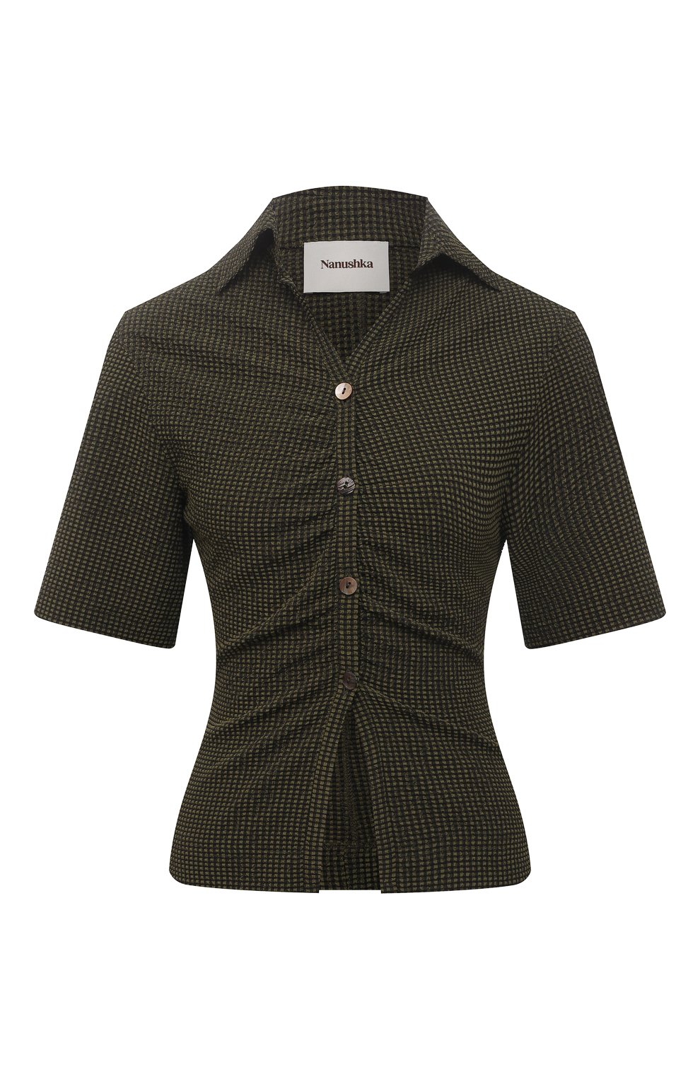 Блузка NANUSHKA хаки цвета по цене 29800 руб., арт. SAFF_KHAKI CHECK_SEERSUCKER, фото 1 Блузка NANUSHKA, арт. SAFF_KHAKI CHECK_SEERSUCKER, фото 1