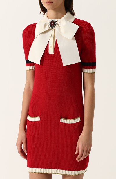 Шерстяное мини-платье с контрастным бантом GUCCI, арт. 481385/X5V60, фото 3