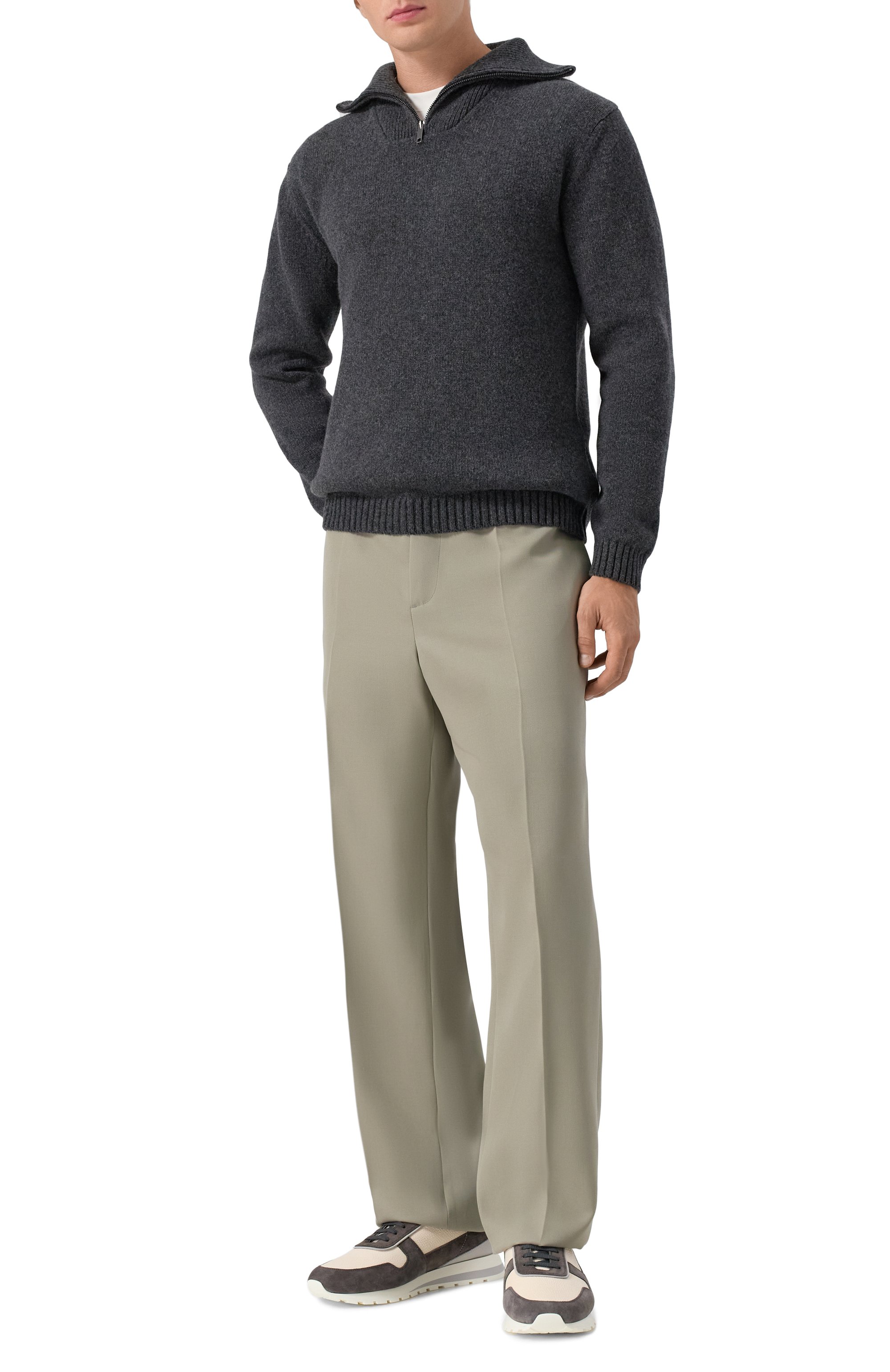 Кожаные кроссовки BRUNELLO CUCINELLI темно-серого цвета по цене 135500 руб., арт. MZUESLA289, фото 2 Кожаные кроссовки BRUNELLO CUCINELLI, арт. MZUESLA289, фото 2