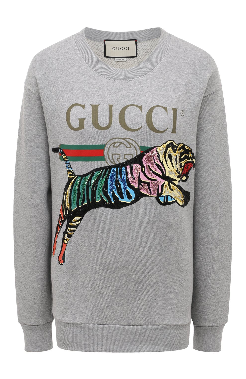 Хлопковый свитшот GUCCI серого цвета по цене 172800 руб., арт. 469250 XJAR7, фото 1 Хлопковый свитшот GUCCI, арт. 469250 XJAR7, фото 1