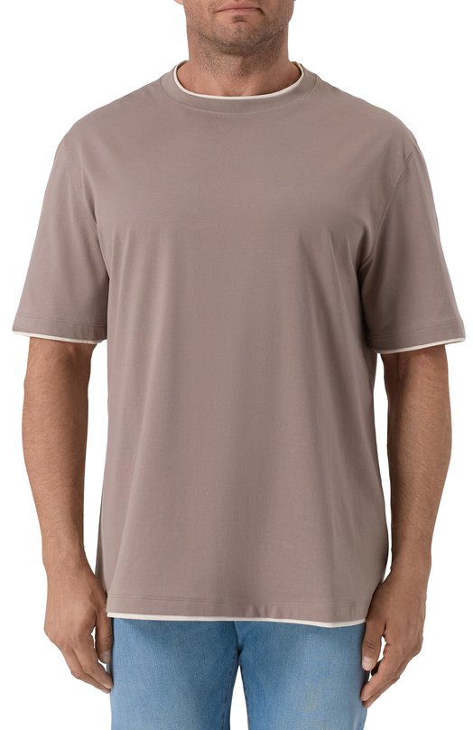 Хлопковая футболка Brunello Cucinelli M0B137427W Бежевый  M0B137427W Фото 3