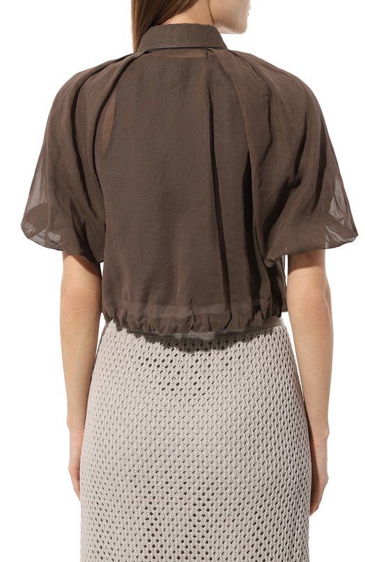 Хлопковая блузка Brunello Cucinelli MH911B1347 Коричневый  MH911B1347 Фото 4