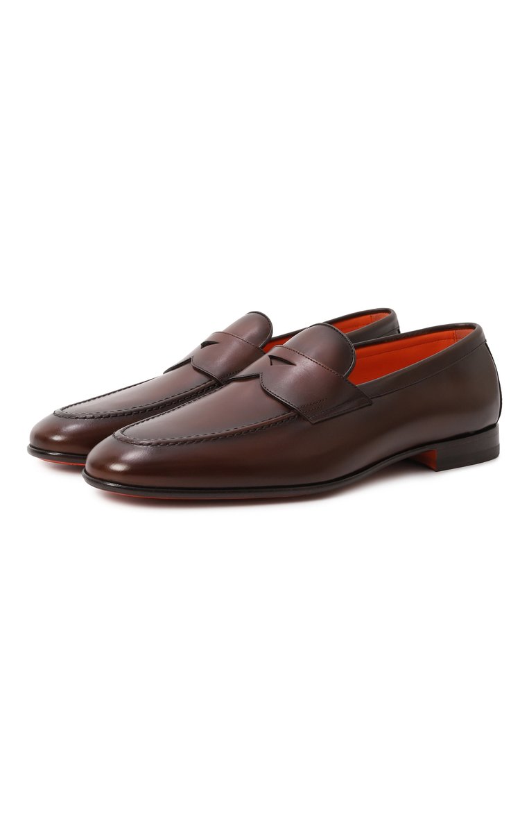 Мужские кожаные пенни-лоферы SANTONI темно-коричневого цвета, арт. MCNG19044LA3GNTG | Фото 1 (Материал сплава: Проставлено; Нос: Не проставлено; Материал внешний: Натуральная кожа; Материал внутренний: Натуральная кожа; Стили: Классический)