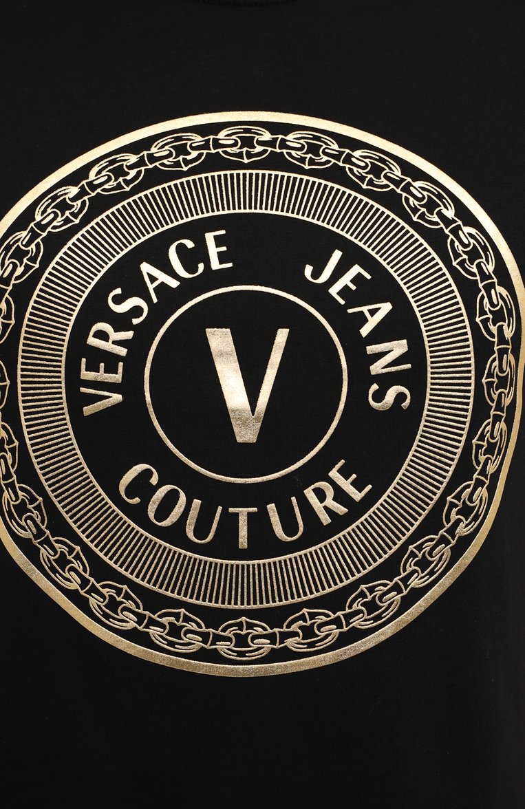 Мужская хлопковая футболка VERSACE JEANS COUTURE черного цвета, арт. B3GWA7TE-WUP600 SLIM R0UND BIG F0IL/30319 | Фото 5 (Материал внешний: Хлопок; Длина (для топов): Стандартные; Стили: Гранж; Рукава: Короткие; Принт: С принтом; Драгоценные камни: Проставлено; Материал сплава: Проставлено)