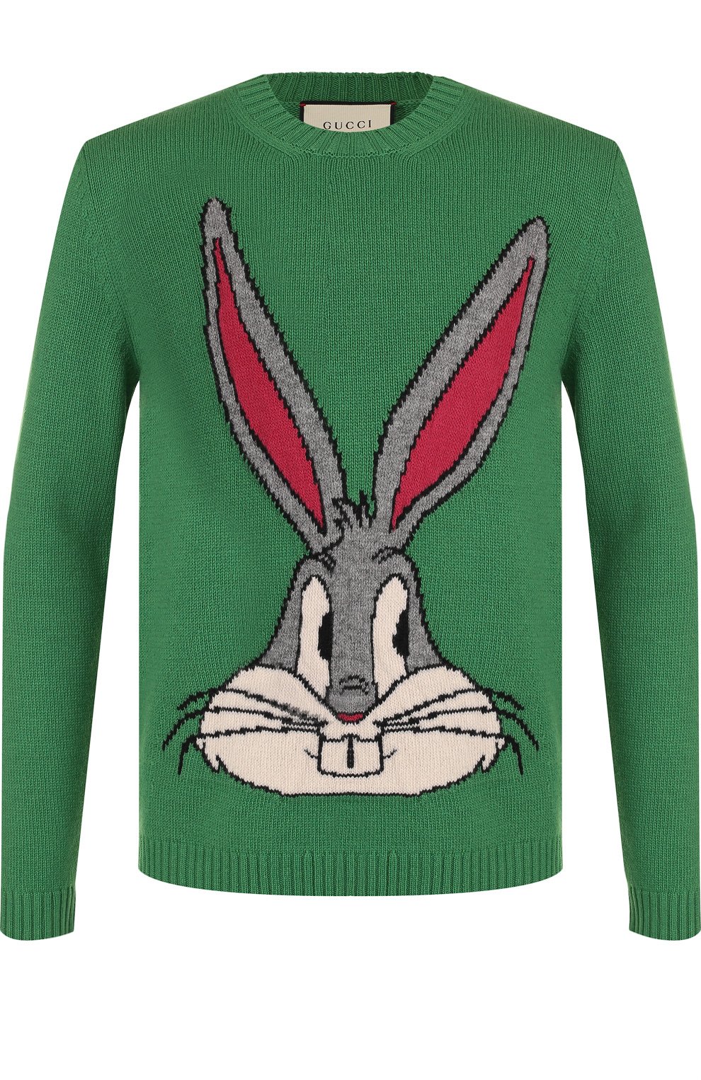 Шерстяной джемпер с принтом GUCCI зеленого цвета по цене 79950 руб., арт. 519445/X9S82, фото 1 Шерстяной джемпер с принтом GUCCI, арт. 519445/X9S82, фото 1