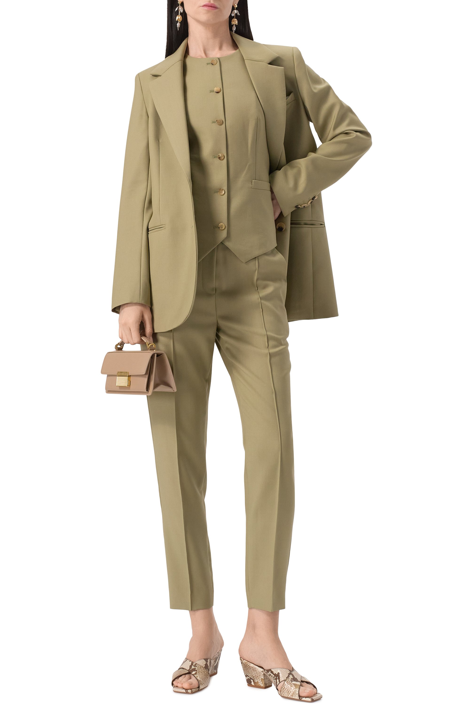 Шерстяные брюки OLOLOL хаки цвета по цене 39000 руб., арт. OLP045/2105.506/S25, фото 2 Шерстяные брюки OLOLOL, арт. OLP045/2105.506/S25, фото 2