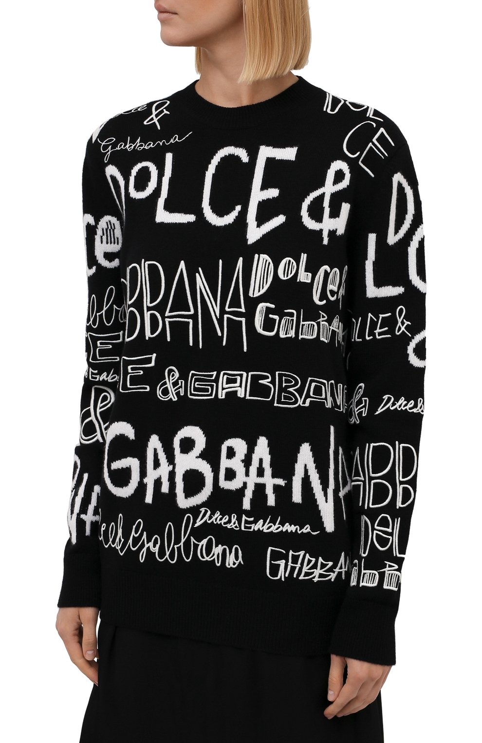 Шерстяной пуловер DOLCE & GABBANA черно-белого цвета по цене 264500 руб., арт. FX236Z/JBVK8, фото 3 Шерстяной пуловер DOLCE & GABBANA, арт. FX236Z/JBVK8, фото 3